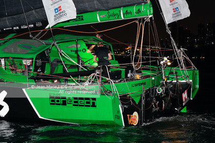 Transat Jacques Vabre 2019, arrivée à Salvador de Bahia, de Maxime Sorel et Guillaume Le Brec à bord de l'Imoca V and B le 12 novembre 2019.Photo © Jean-Marie Liot   AleA.