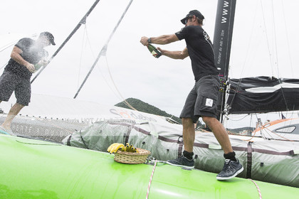 Itajaï(Brésil), samedi 7 novembre 2015, Thomas Coville et Jean-Luc Nélias deuxiémes au classement Ultim de la Transat Jacques Vabre sur SODEBO. Photo © JEAN-MARIE LIOT   DPPI.