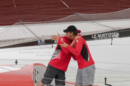 Itajaï (Brazil) le 13 novembre 2015, arrivée de Bertrand de broc et Marc Guillemot à bord de l'imoca MACSF. Photo © Jean-Marie Liot   DPPI..