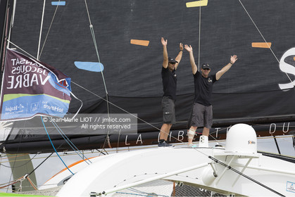 Itajaï(Brésil), samedi 7 novembre 2015, Thomas Coville et Jean-Luc Nélias deuxiémes au classement Ultim de la Transat Jacques Vabre sur SODEBO. Photo © JEAN-MARIE LIOT   DPPI.