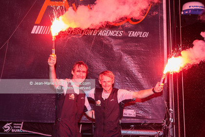 Itajaï (bresil) le 18 novembre 2015, arrivée de Yannick Bestaven et Pierre Brasseur à bord du Class 40 Le Conservateur, premier au classement des Class 40. .Photo © Jean-Marie Liot.