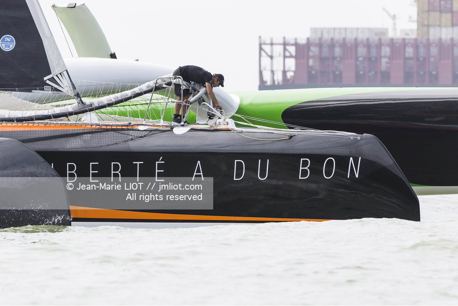 Itajaï(Brésil), samedi 7 novembre 2015, Thomas Coville et Jean-Luc Nélias deuxiémes au classement Ultim de la Transat Jacques Vabre sur SODEBO. Photo © JEAN-MARIE LIOT   DPPI.