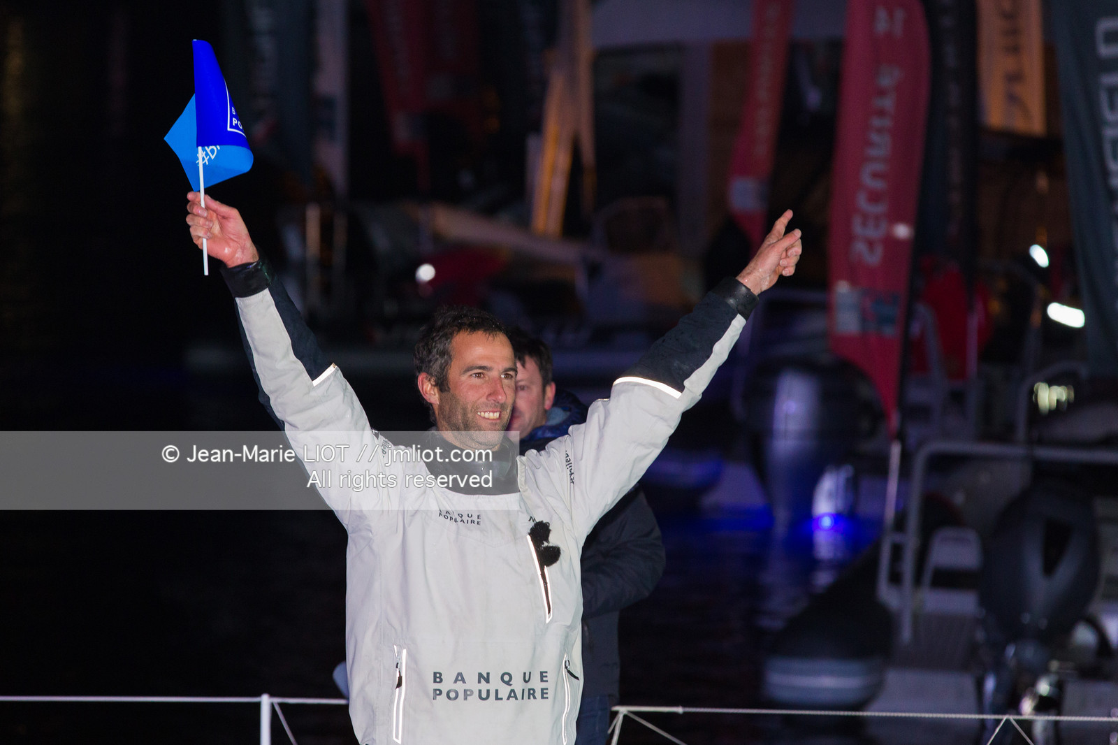 Les Sables d'Olonne, le 19 janvier 2017 arrivée d'Armel Le Cléac'h (FR) skipper de l'imoca Banque Populaire arrive 1er du Vendee globe 2016-2017. Photo © Jean-Marie Liot   DPPI