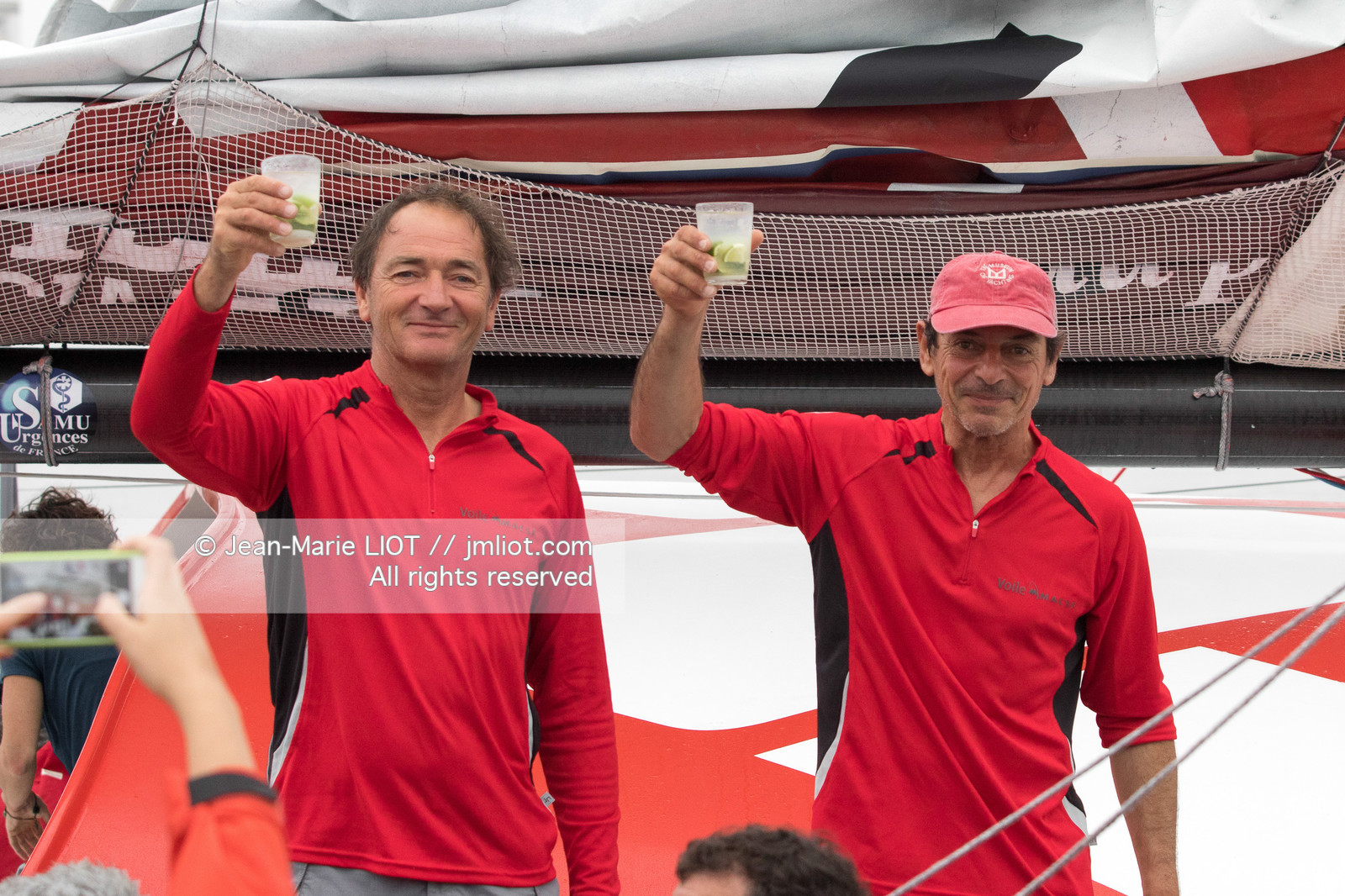 Itajaï (Brazil) le 13 novembre 2015, arrivée de Bertrand de broc et Marc Guillemot à bord de l'imoca MACSF. Photo © Jean-Marie Liot   DPPI..
