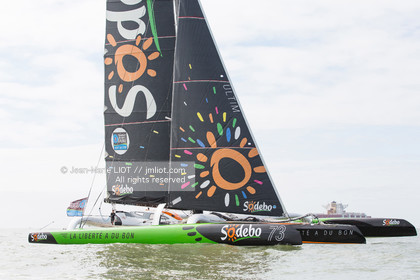 Itajaï(Brésil), samedi 7 novembre 2015, Thomas Coville et Jean-Luc Nélias deuxiémes au classement Ultim de la Transat Jacques Vabre sur SODEBO. Photo © JEAN-MARIE LIOT   DPPI.