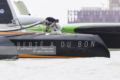 Itajaï(Brésil), samedi 7 novembre 2015, Thomas Coville et Jean-Luc Nélias deuxiémes au classement Ultim de la Transat Jacques Vabre sur SODEBO. Photo © JEAN-MARIE LIOT   DPPI.