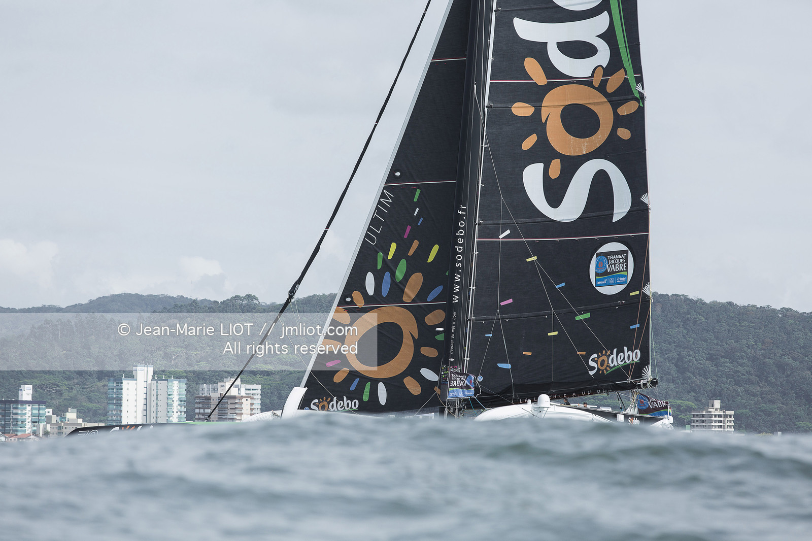 Itajaï(Brésil), samedi 7 novembre 2015, Thomas Coville et Jean-Luc Nélias deuxiémes au classement Ultim de la Transat Jacques Vabre sur SODEBO. Photo © JEAN-MARIE LIOT   DPPI.