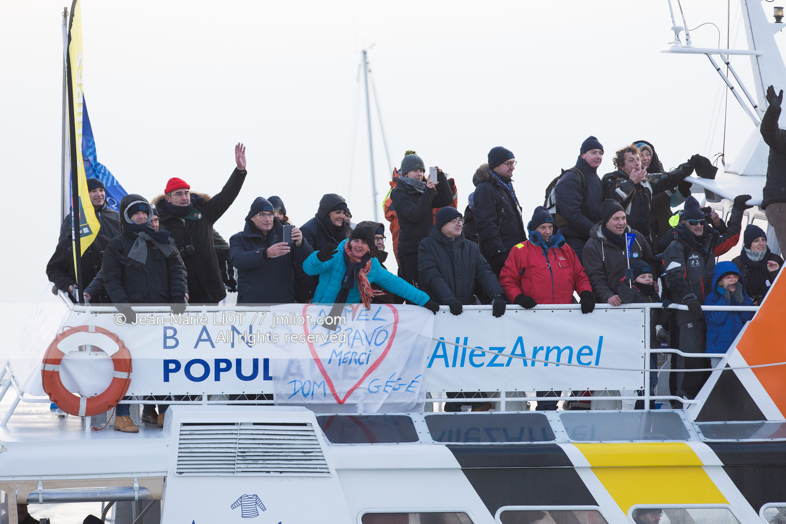 Les Sables d'Olonne, le 19 janvier 2017 arrivée d'Armel Le Cléac'h (FR) skipper de l'imoca Banque Populaire arrive 1er du Vendee globe 2016-2017. Photo © Jean-Marie Liot   DPPI