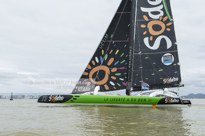 Itajaï(Brésil), samedi 7 novembre 2015, Thomas Coville et Jean-Luc Nélias deuxiémes au classement Ultim de la Transat Jacques Vabre sur SODEBO. Photo © JEAN-MARIE LIOT   DPPI.